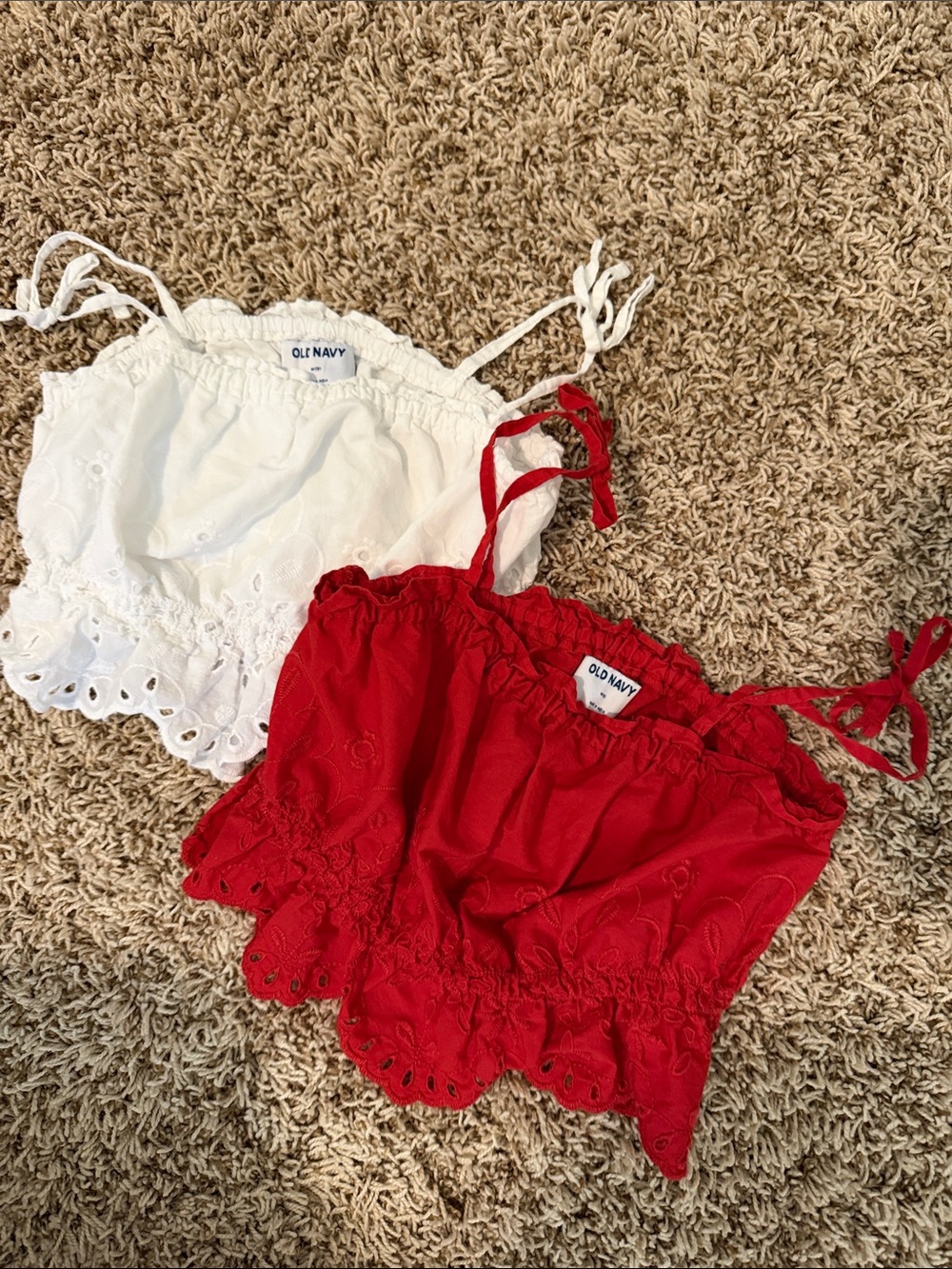 Old Navy Red and White Eyelet Tie-Shoulder Crop Tops